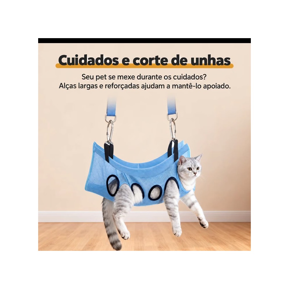 Suporte auxiliar durante os cuidados com as unhas de um gato